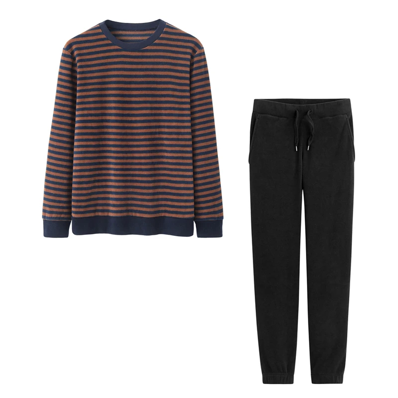 Autumn and Winter Polar Fleece Home Wear Set Men's Fleece-lined Thickened Living Clothes Double-sided Plush Pullover P...