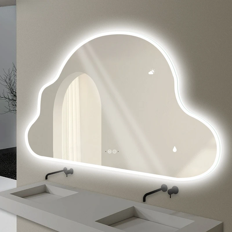 

Led Bedroom Elegant Mirror Big Bathroom Geometric ElegantSalon Hanging Mirror Smart Home Bright Pared Room Grand Miroir XF147YH