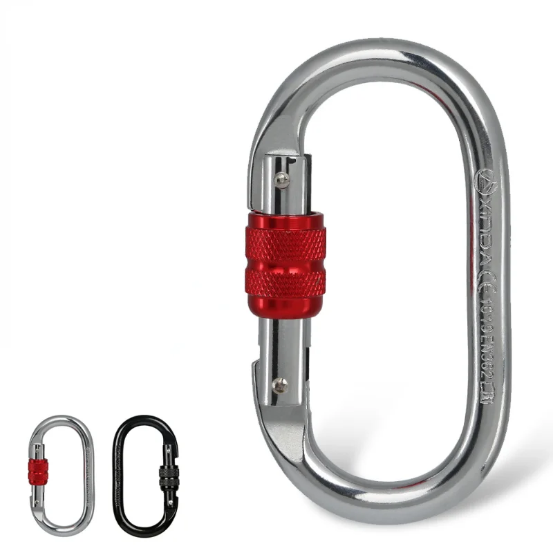

Outdoor Climbing Carabiner O-Shape Screw Lock Spring-loaded Gate Hook 25kN Safety Buckle Steel Lock Climbing Equipment