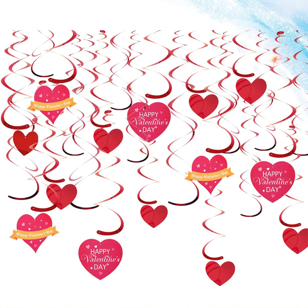 

30pcs Red Heart Spiral Hanging Swirl Ceiling Pendant Spiral Valentines Day Streamers Whirls Party Decorations Room Layout Props