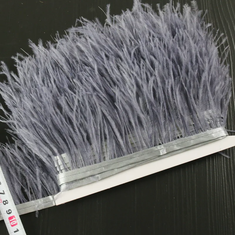 

10 Meter 8-10CM Fluffy Dyed Grey Ostrich Drabs Feather Trims Laces Ribbons Fringes Trimming For Crafts Skirts Party Clothing