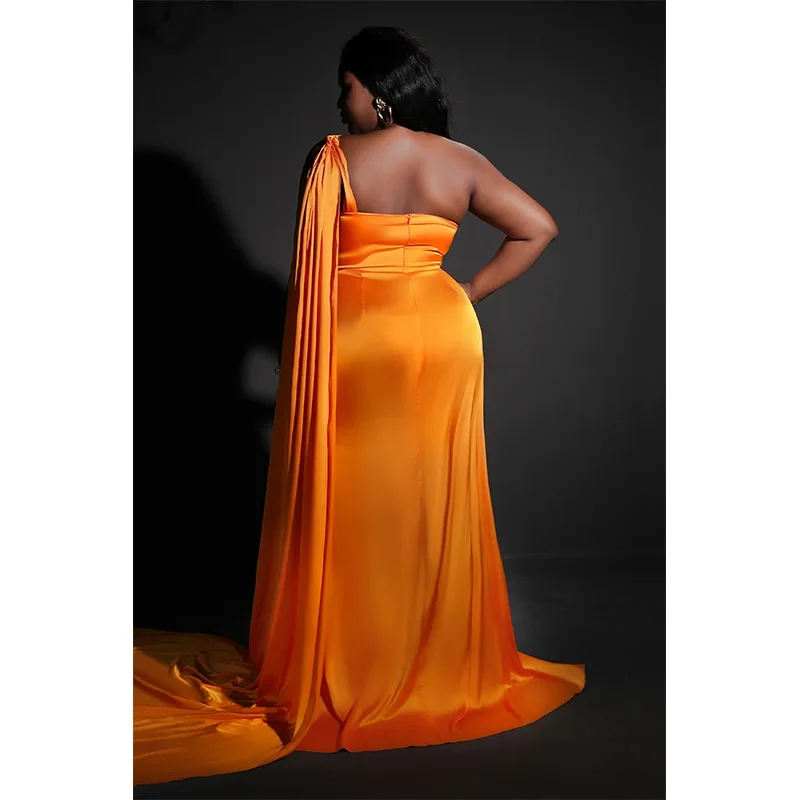 PLUS SIZE Orange Luxury Maxi Dress 4XL 5XL Satin Evening Gown Banquet Red Carpet Party Luxury Noble Prom Plus Size Dress
