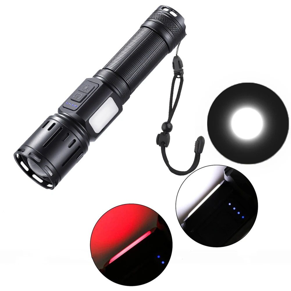 

10W LED Flash Light Portable Flashlight Side Lamp Telescopic Zoom Type-C USB Rechargeable for Camping Hiking Emergency