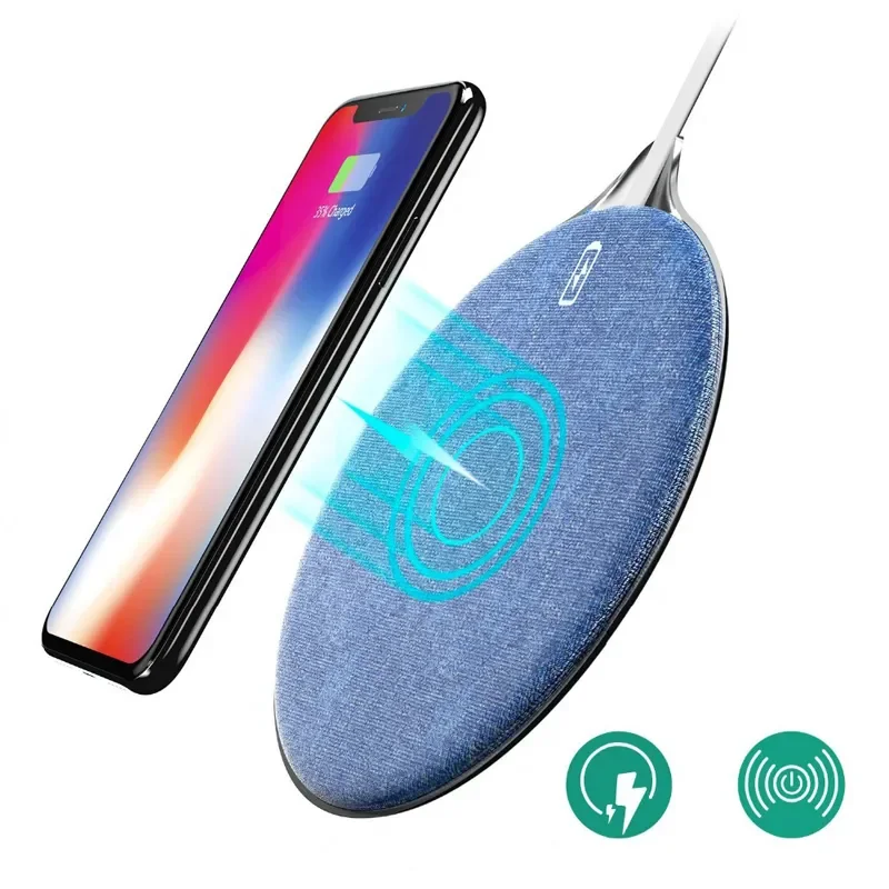 

Jean Fabric 10W Fast Qi Wireless Charger Pad for iPhone 8 X XR XS 11 Pro Max Samsung S10 S9 + S8 Note 10 9 8 Charging Dock