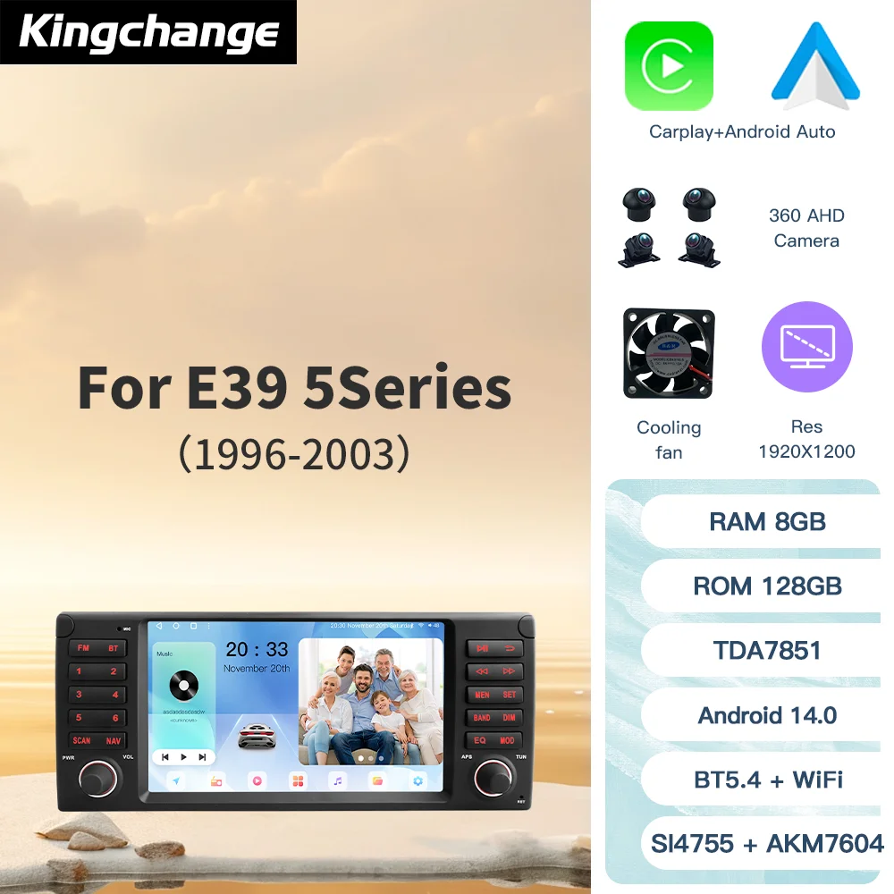 

Kingchange Android 14 8 "2 Din автомобильный радиоприемник мультимедиа для BMW 5 E39 1995-2003 E53 X5 M5 GPS авторадио CarPlay Auto Wifi DSP