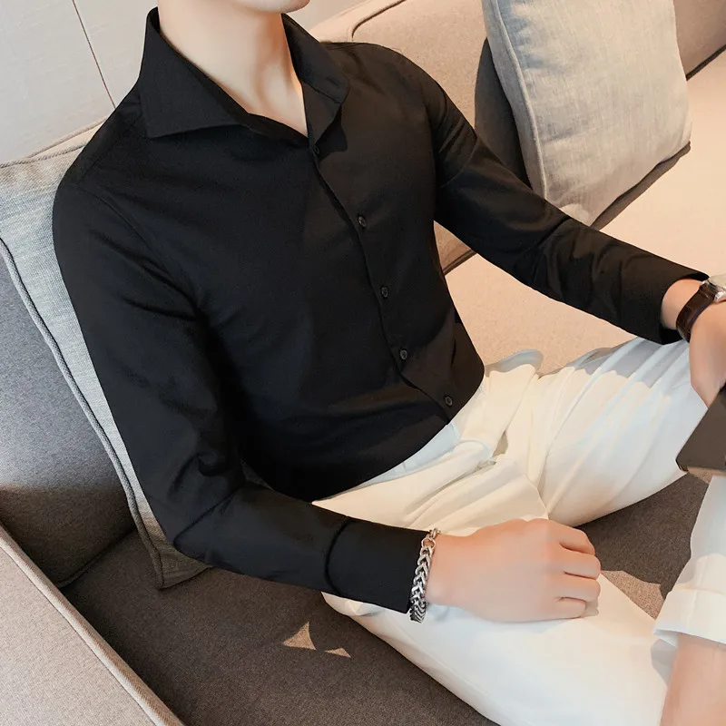 

Solid Color Simple Business Men's Shirt 2022 Spring Long Sleeve Casual Shirt Slim Fit Social Party Shirt Streetwear Men Clothing