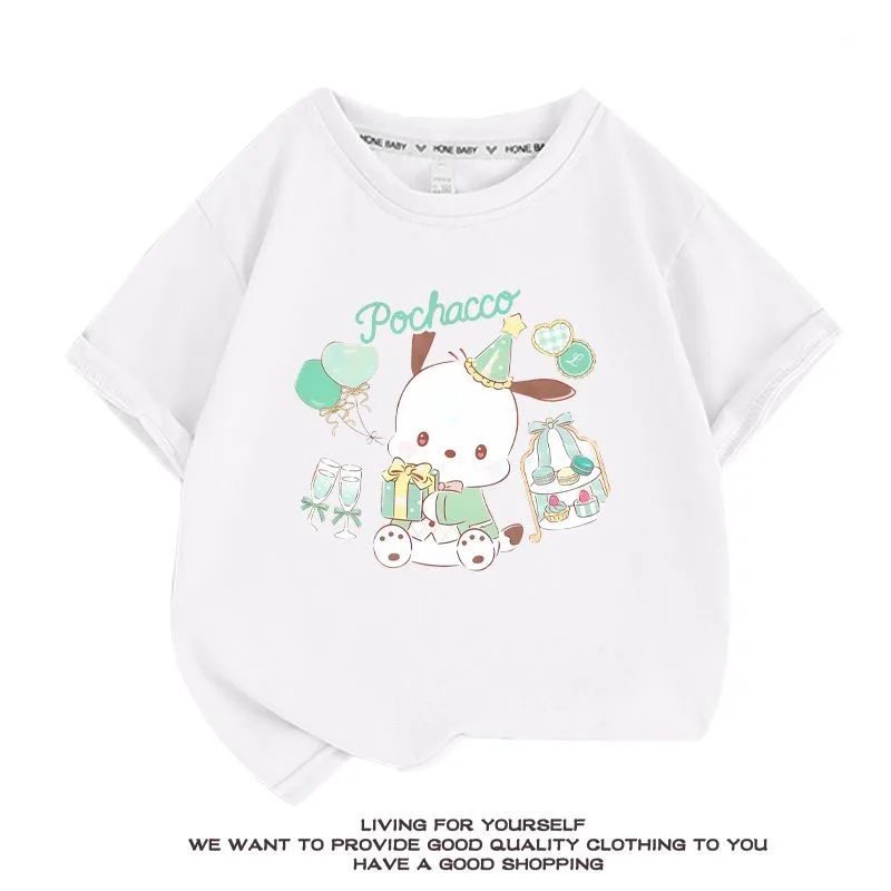 

Kawaii Sanrio Pochacco Cotton Printed Short Sleeves Anime Couple Short Sleeve Cartoon Household Outdoor T-Shirt Student Gift