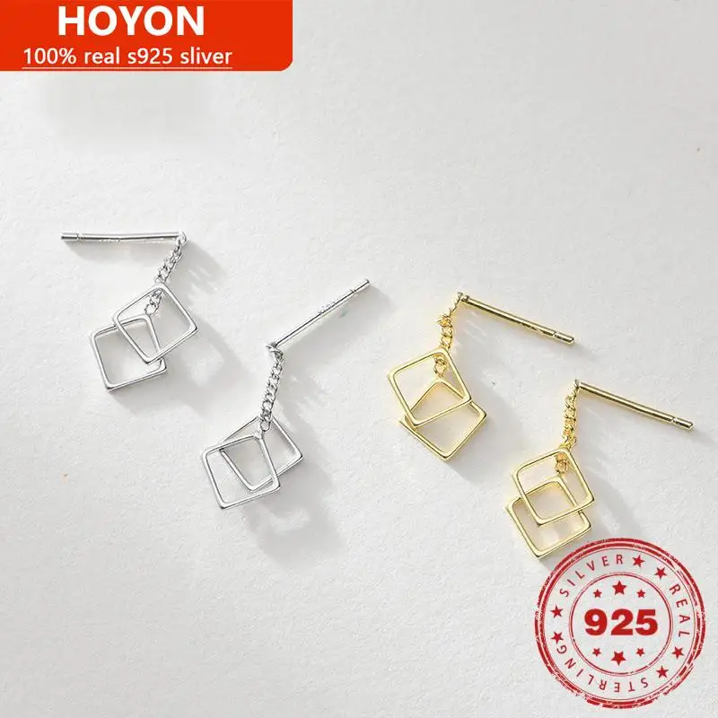 HOYON luxury quality jewelry S925 silver 100% real women's earrings fashion cute handmade original gold color earrings jewelry