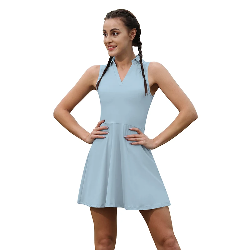 CUGOAO New 2022 Fashion 2pcs Tennis Dress Suit Solid Sleeveless Turn-down Collar Badmintan Golf Tennis Dresses Vestidos De Mujer