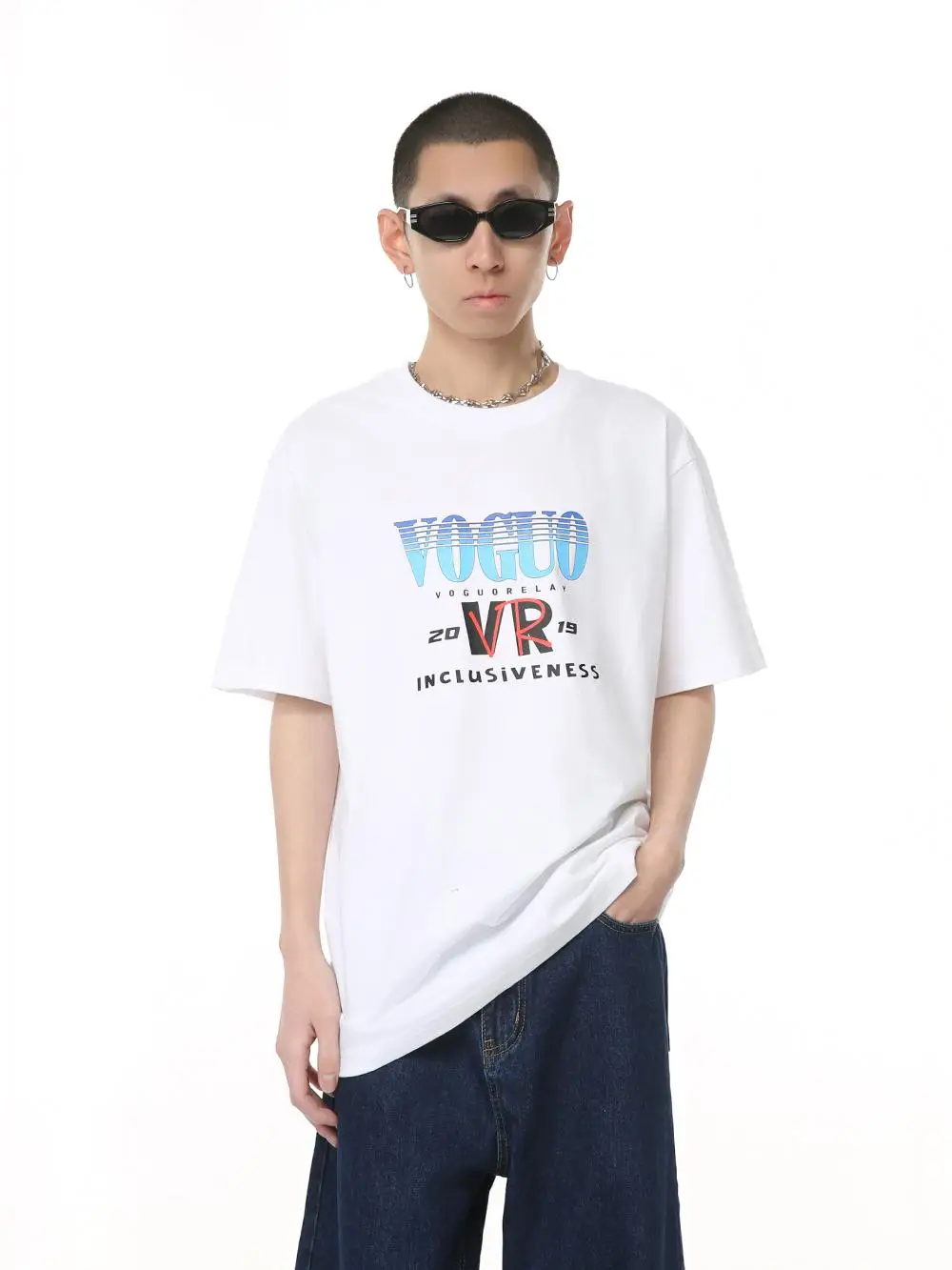 Футболка Voguo Relay с оригинальным дизайном и принтом белая черная мужская женская