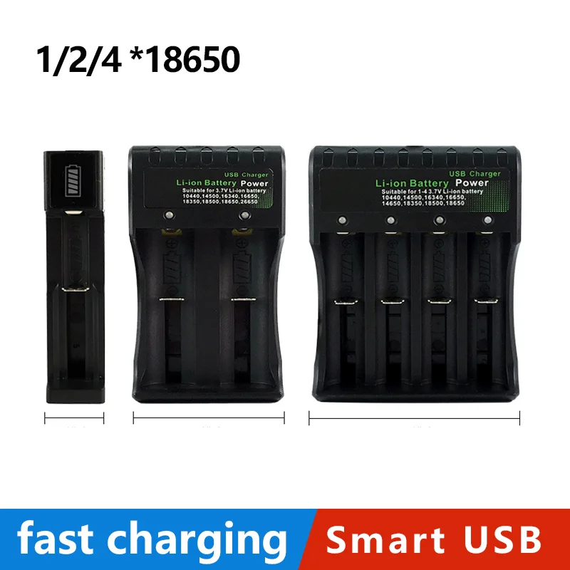 

Universal USB Battery Charger 4 Slots Fast Charging Protection Rechargeable for 18650 14500 23500 Smart Lithium Battery Charger