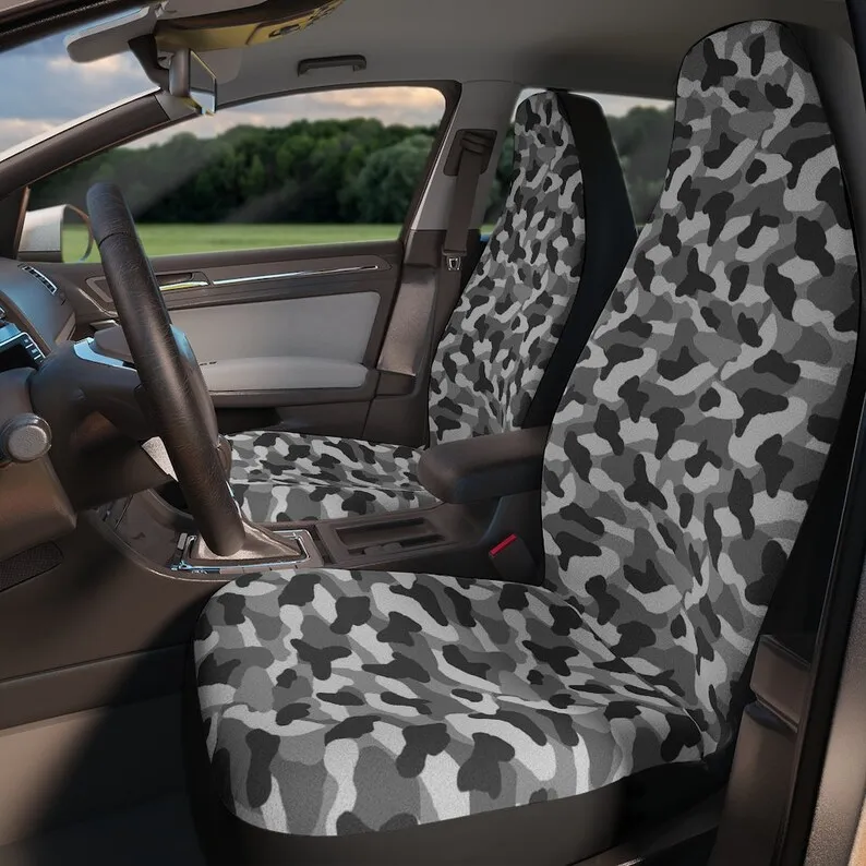 

Gray Grey Camo Camouflage Front Car Seat Covers Outdoor Wilderness Hunting Decor