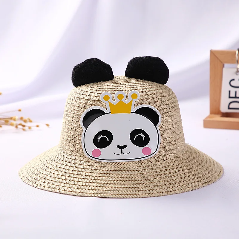 Cute Cartoon Panda Children Sun Hat Summer Straw Woven Baby Girls Accessories Shoulder Bags Boys Kids Beach Coin Purse Handbags