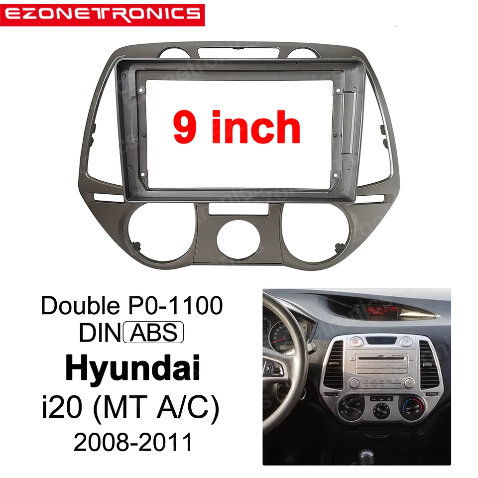 

9inch For Hyundai I20 MT A/C 2008-2009-2010-2011 2Din Car Audio Panel Bezel Frame Big Screen Radio Stereo Dashboard Mount