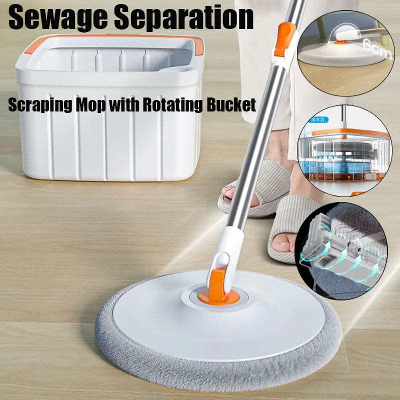 

Плоская Швабра для мытья пола с вращающимся ведром, швабра из микрофибры для разделения сточных вод, щетка для выскабливания, инструменты для влажной или сухой уборки дома