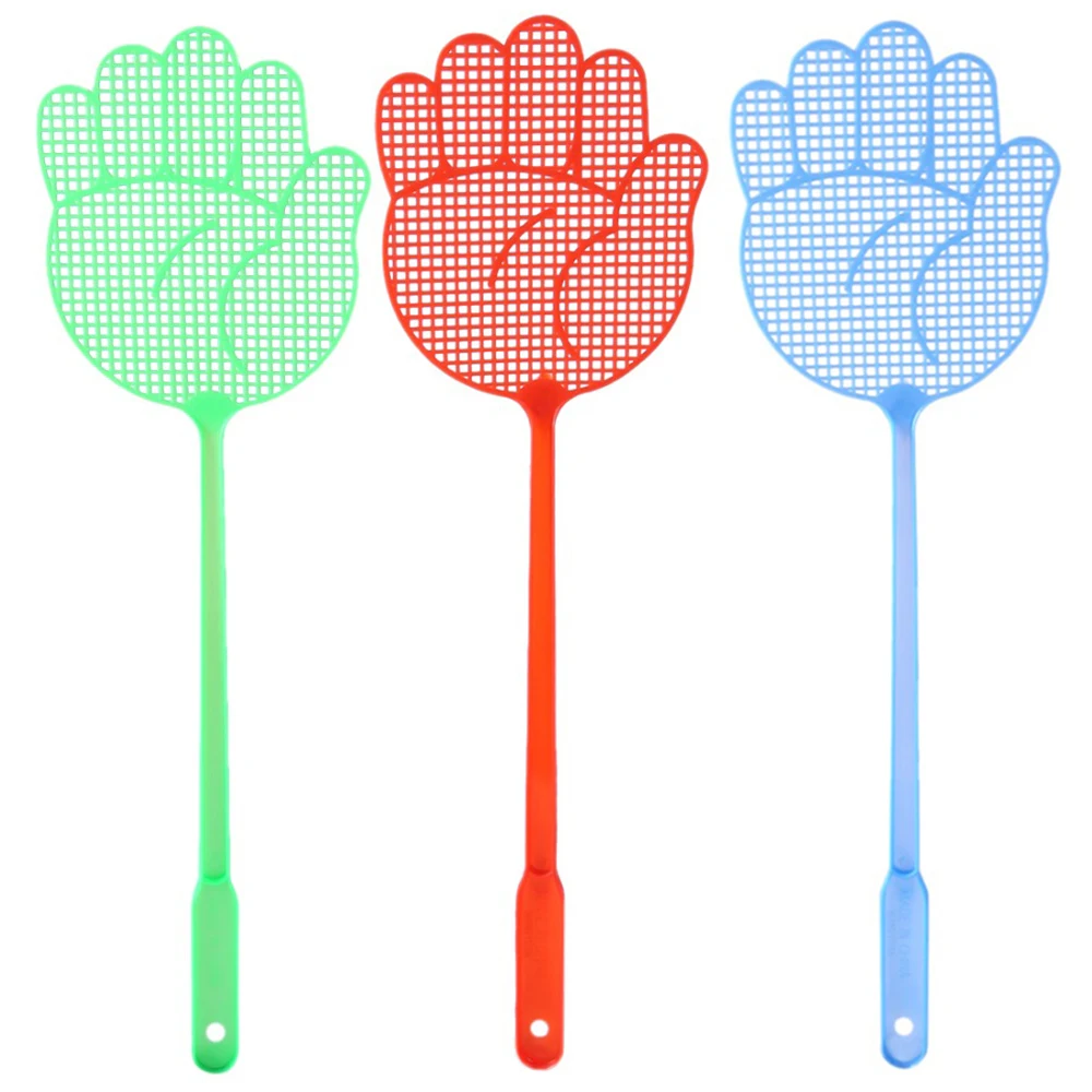 1 Pcs Palm Shape Plastic Fly Swatter Non-toxic Cute Household Baffle Mosquito Swatter Pest Control Long Handle Fly Swatter Tool