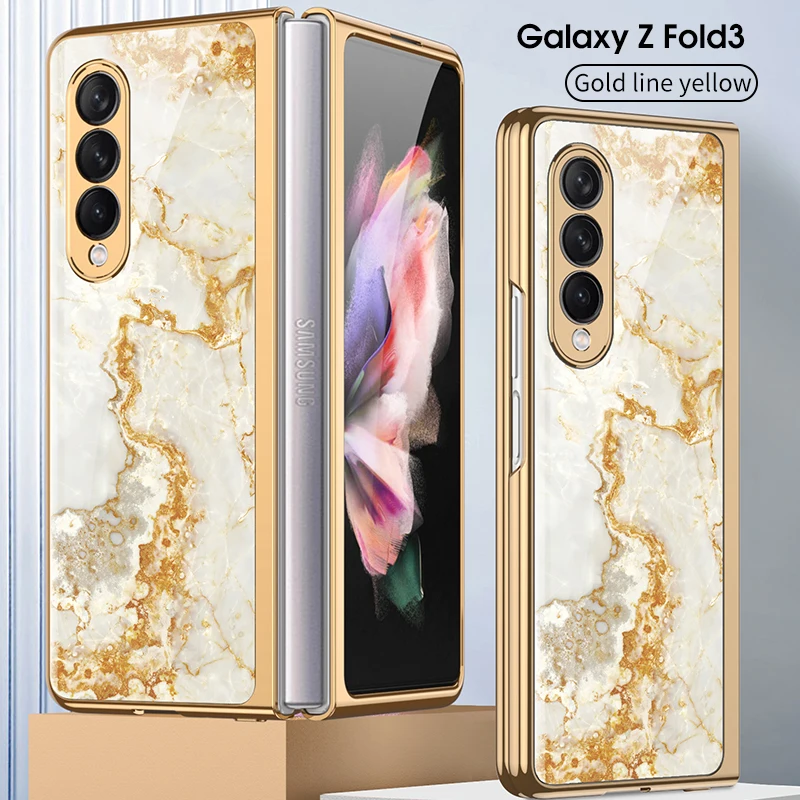 Роскошный чехол из закаленного стекла для Samsung Galaxy Z Fold 3 5G с пластиковой рамкой