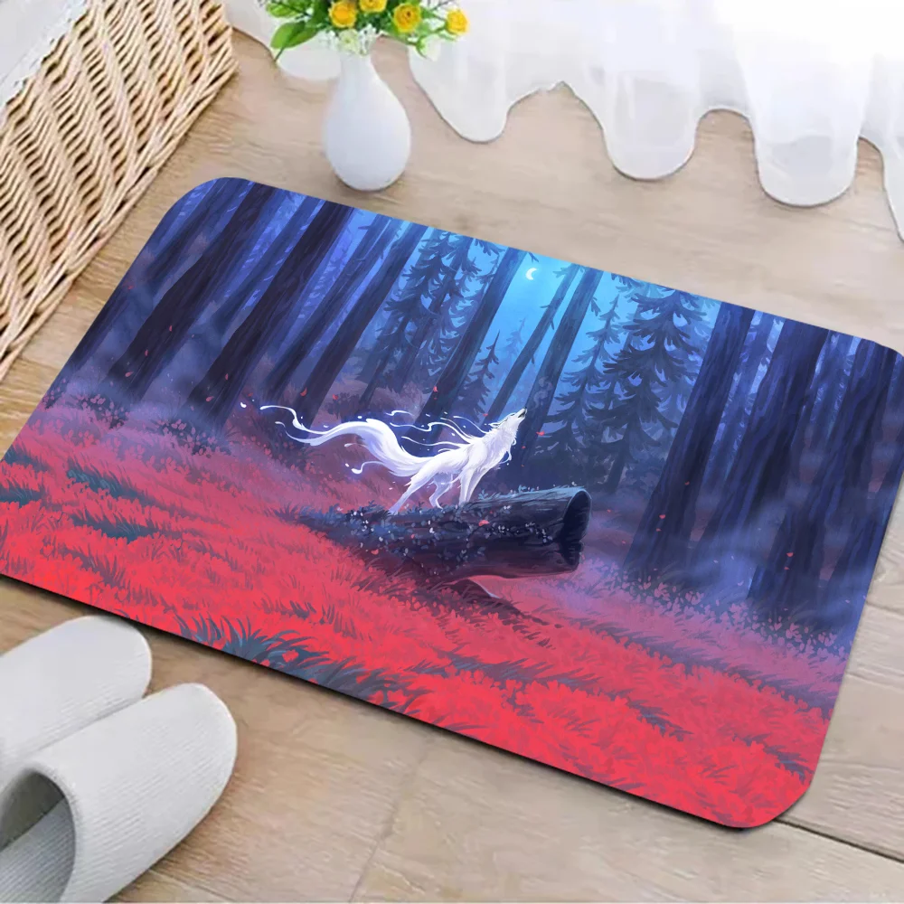 Коврик Для Пола Wolf King White Fang Противоскользящий Ванной Прямоугольный Домашний