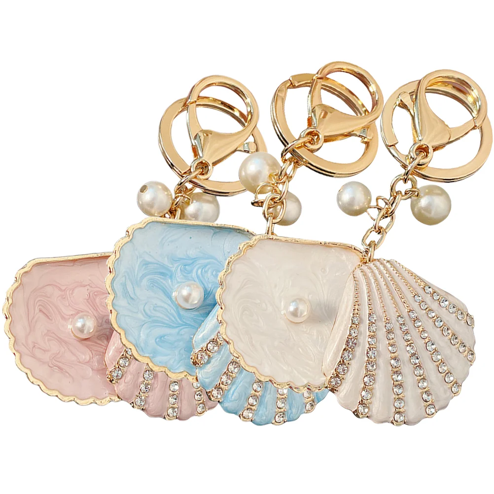 

3 Pcs Shell Keychain Bag Pendants Alloy Keyring Unique Chains Glitter Decor Kid Purse Charms Shiny Handbag