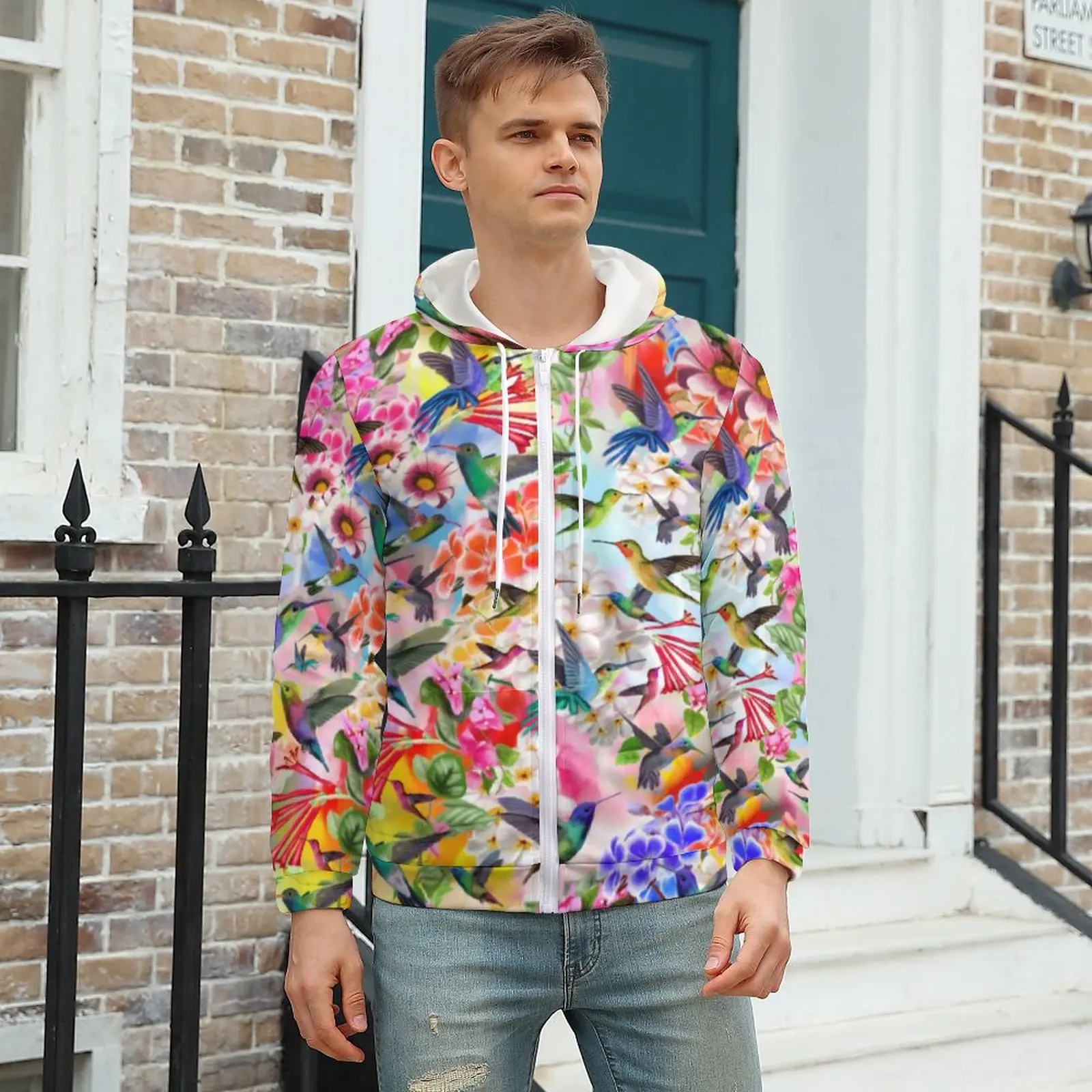 

Colorful Floral Print Hoodies Humming Birds Street Fashion Oversize Hoodie Unisex Long Sleeve Cute Printed Top