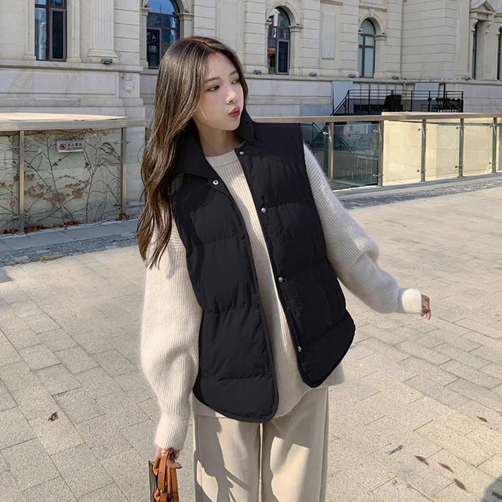 Cotton Vest Coat Autumn And Winter 2021 New Korean Commuter Stand Collar Casual Loose Solid Cotton Vest