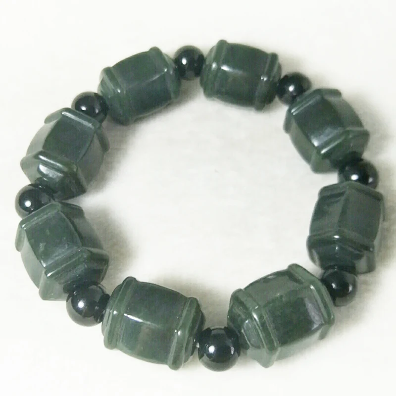 

Genuine Natural Hetian Jades Bracelet Men Women Real Chinese Xinjiang Nephrite Green Jade Beads Beaded Bangles Amulet Bracelets