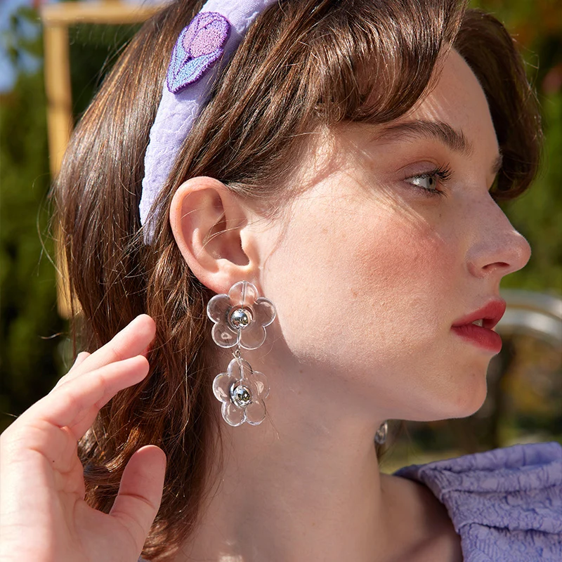 

Women Dream Ripple Resin Transparent Flower Earrings Four Seasons