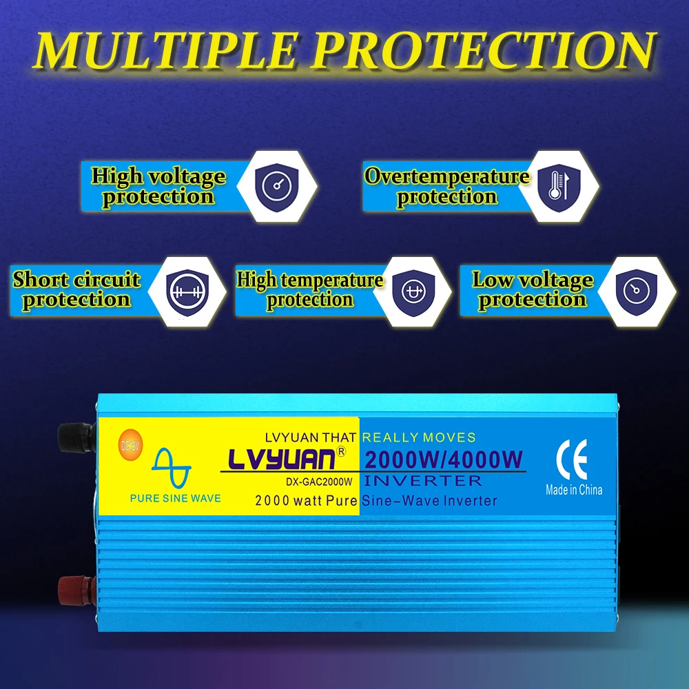 $129.99 PURE SINE WAVE inverter 2000W/4000W DC 12V/24V To AC 110V 100V LED Digital Display Voltage Converter US socket Auto Accessories