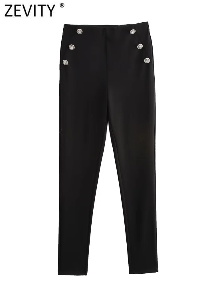 Zevity женские модные узкие брюки-карандаш с ромбовидными пуговицами брюки
