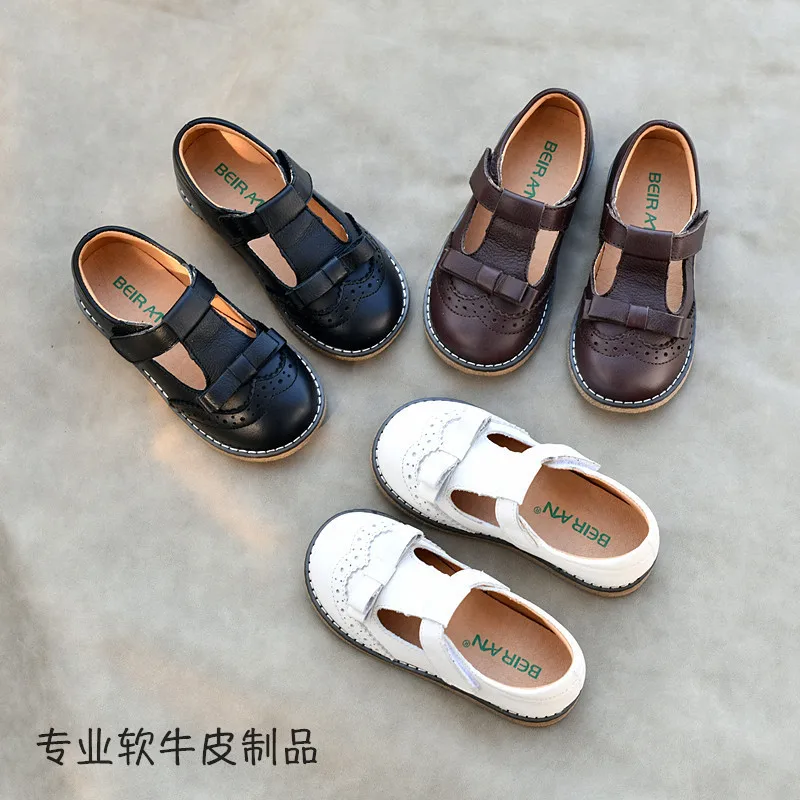 

Школьная обувь из натуральной воловьей кожи для девочек, мягкая повседневная обувь с милым бантом в стиле барокко, кожаные осенние туфли