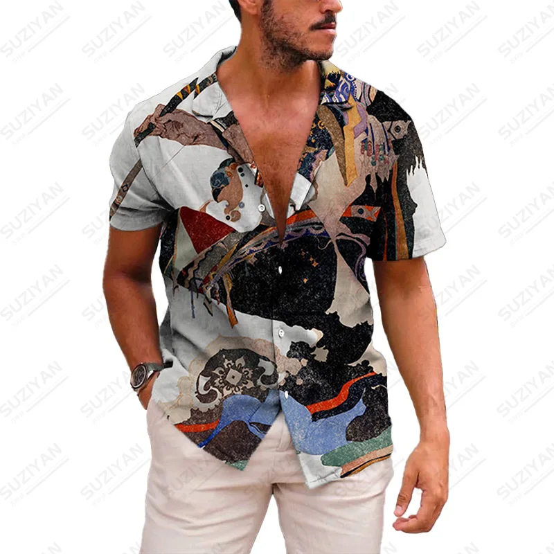 

Collar Shipping Japanese Loose Funny Patterns Stand Chic Gentlemanlike Street Shirt Men 1 Loose Shirts British Short-Sleeved