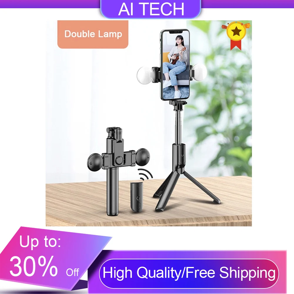 

Mobile Phone Bluetooth Selfie Stick Single Lamp Beauty Double Lamp Outdoor Broadcast Integrated Triangle Bracket For Samsung