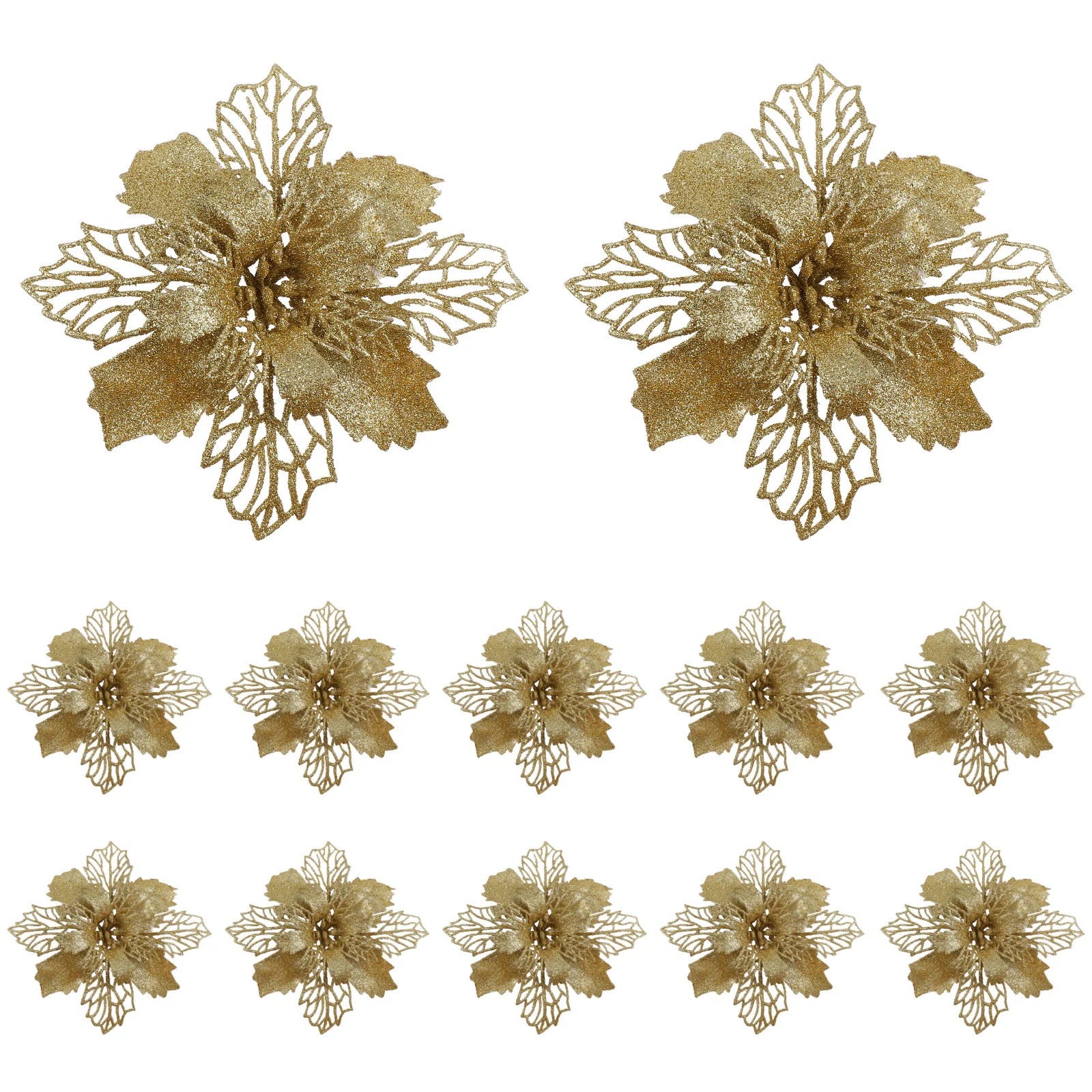 

Christmas Poinsettia Flowers Tree Glitter Decorations Artificialflower Decor White Ornaments Decorating Kit Rose Gold Party