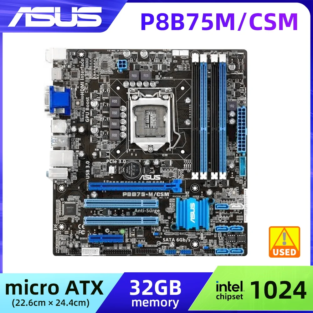 

Материнская плата LGA 1155 ASUS P8B75M/CSM DDR3 Материнская плата 1155 Intel B75 B75M Core i3 i5 i7 ЦП DDR3 32 Гб PCI-E X16 SATA III USB3.0