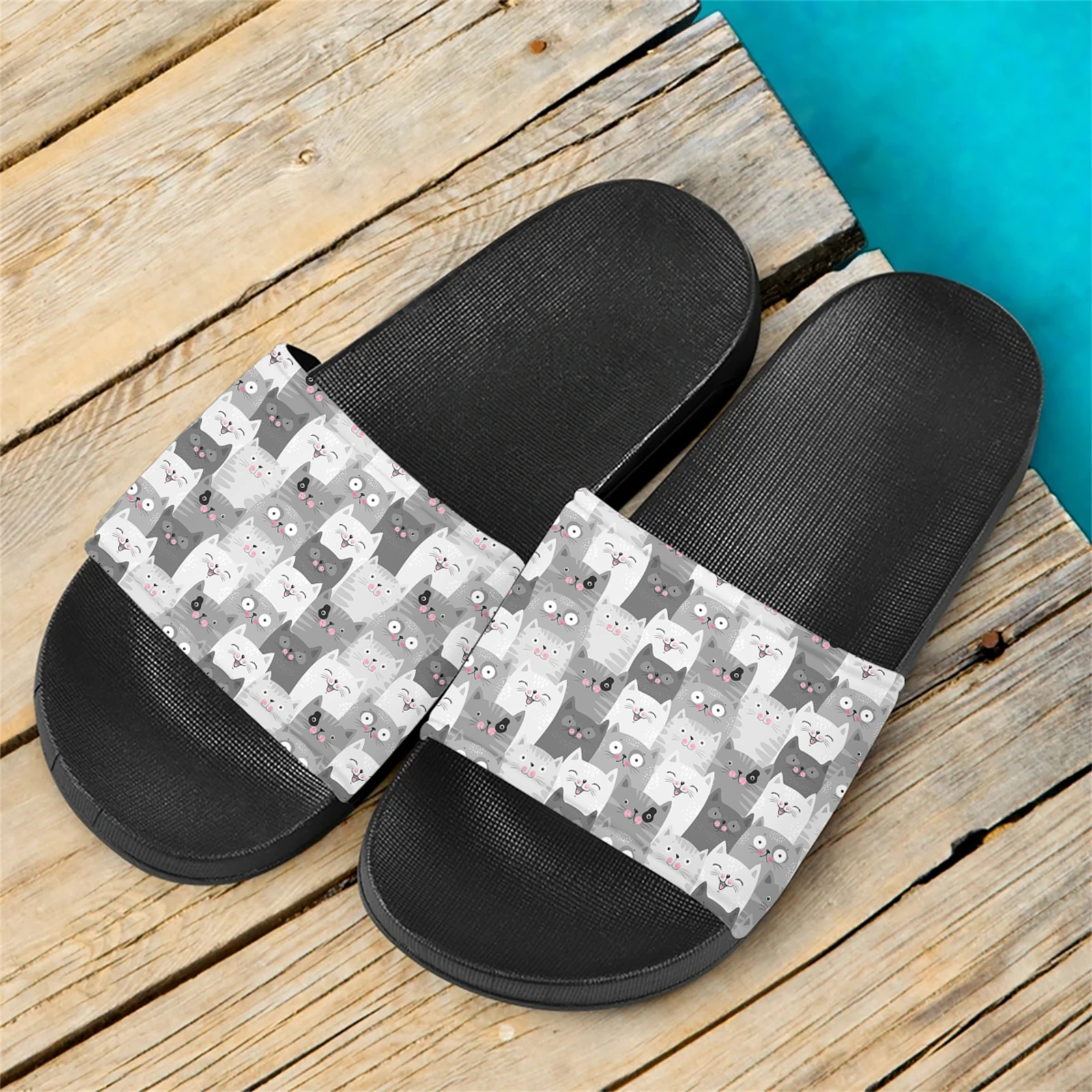 

Cute Cartoon Cat Designer Indoor Slippers Summer High Quality Comfortable Non-slip Beach Sandals Adult Kids Fashion Slides 2023