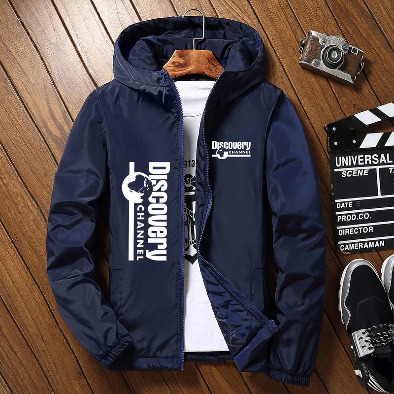 

Men's Jacket Fishing Jacket Men's Logo Print Casual Long Sleeve Hooded Sweater Men's Thin Zip Jacket Men