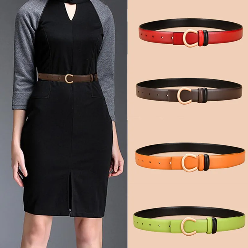 Designer 2.8CM Women Genuine Leather Belt Female Double-sided Leather Adjustable Belts  Alloy Buckle Fashion Jeans Waist Belts