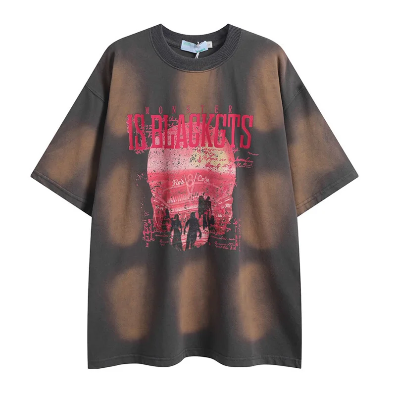 

Vintage Tie Dye Printed Hip Hop T-shirt Oversized Summer Washed Top Tees For Male Hi Street