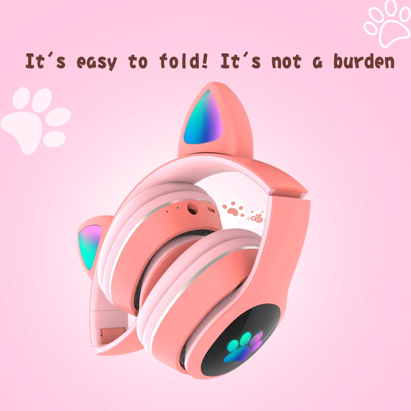 

Wireless Headhand Gamer Pink Cat Ear Bluetooth 5.0 Headphone Colorful Bluetooth Headset With Mic Cartoon Earphone Kids Gifts