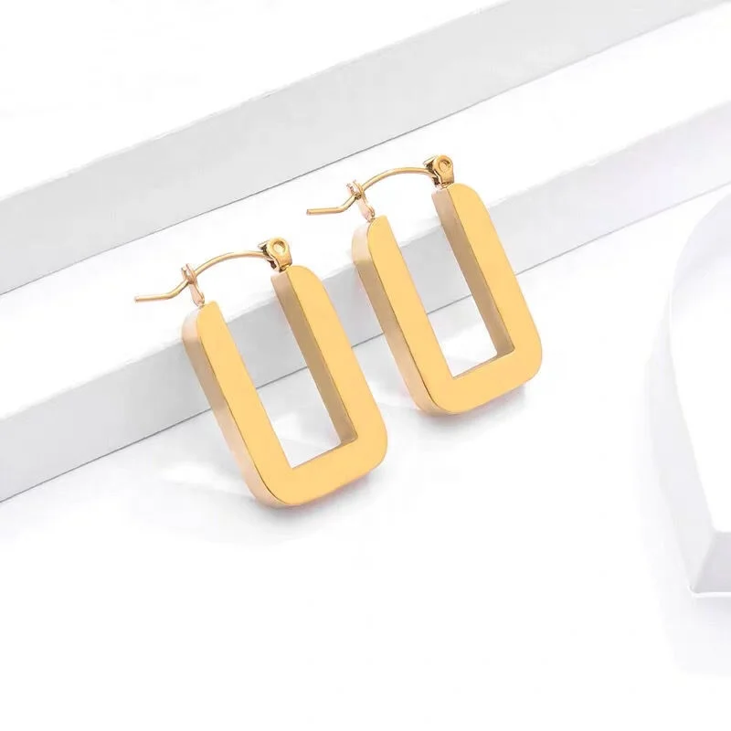 

Modern Trendy PVD 18K Gold Plated Stainless Steel Hoop Earrings U Shape Statement Earrings Women Non Tarnish Waterproof Jewelry