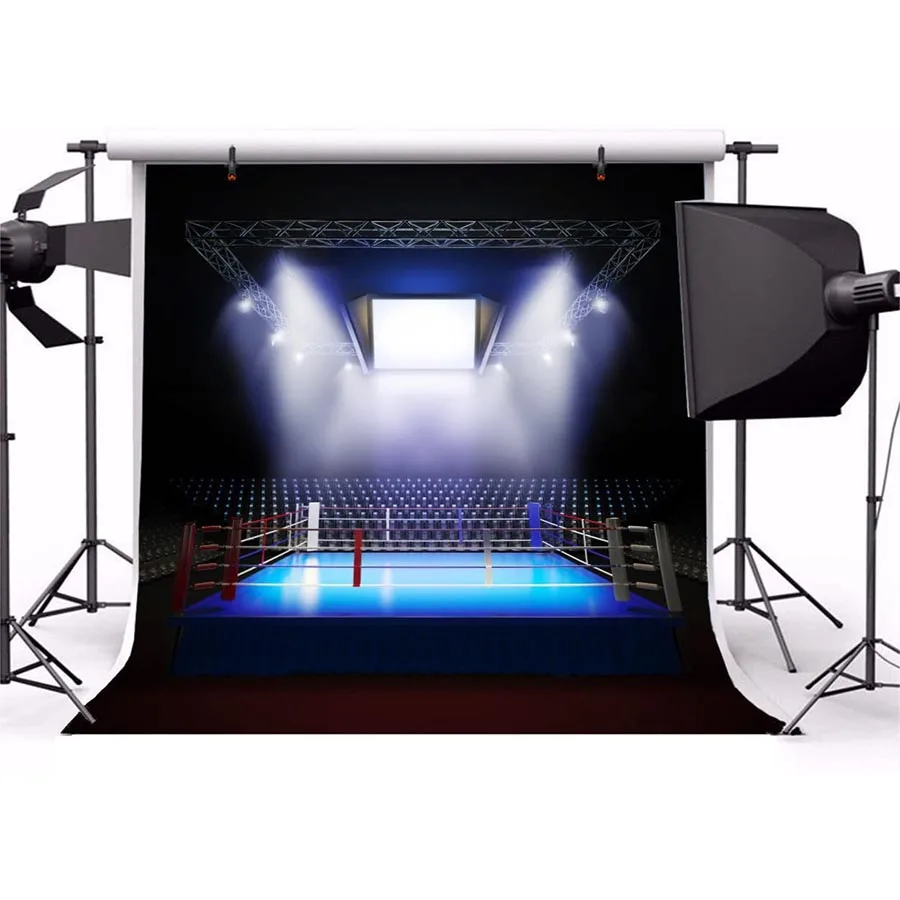 

Vinyl Boxing Backdrop for Photography Lighting Boxing Ring Squared Circle Prize Ring Arena Sports Theme Party Birthday Photo