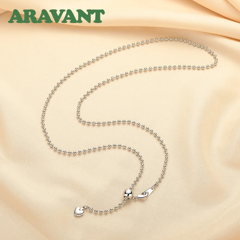 Фото Серебряное колье ARAVANT 925 пробы с позолотой 18K, 2.4 мм, минималистичное, регулируемое, с бусинами и подвеской в виде сердца, для женщин, модные украшения. №3