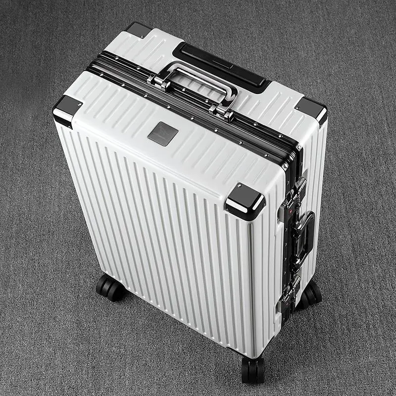 

Aluminium Frame Luggage Right Angle Retro Universal Boarding Bag Large Capacity Travel Password Leather Suitcase S10649-S10670