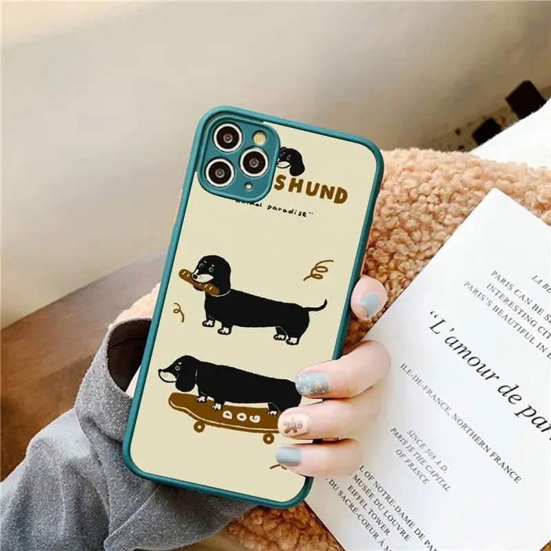 Kawaii I Love Dachshunds Letter Phone Case for iPhone 14 11 12 13 Mini Pro Max 8 7 Plus X XR XS MAX Translucent Matte Cover
