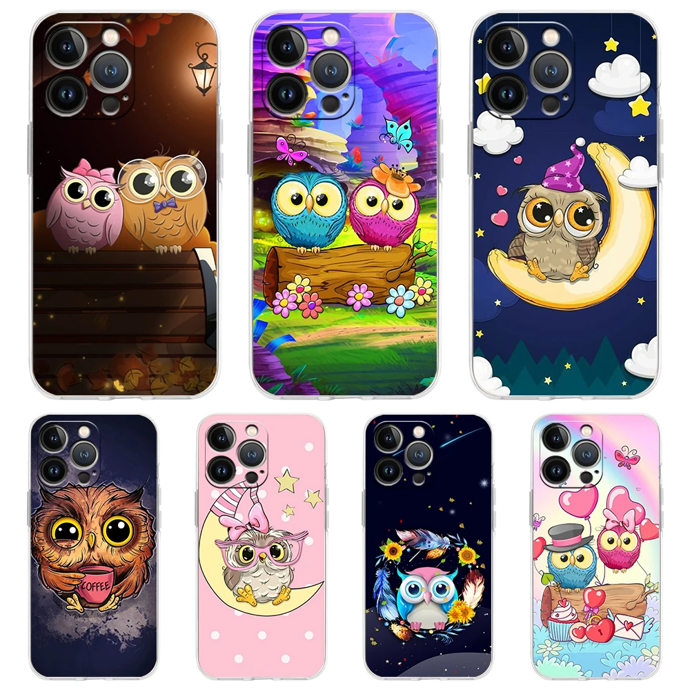 

Cute Cartoon Owl Transparent Phone Case Cover for iPhone 14 13 12 11 Pro Max X XR 8 7 Plus SE 2020 XS Max Silicone Soft Shell