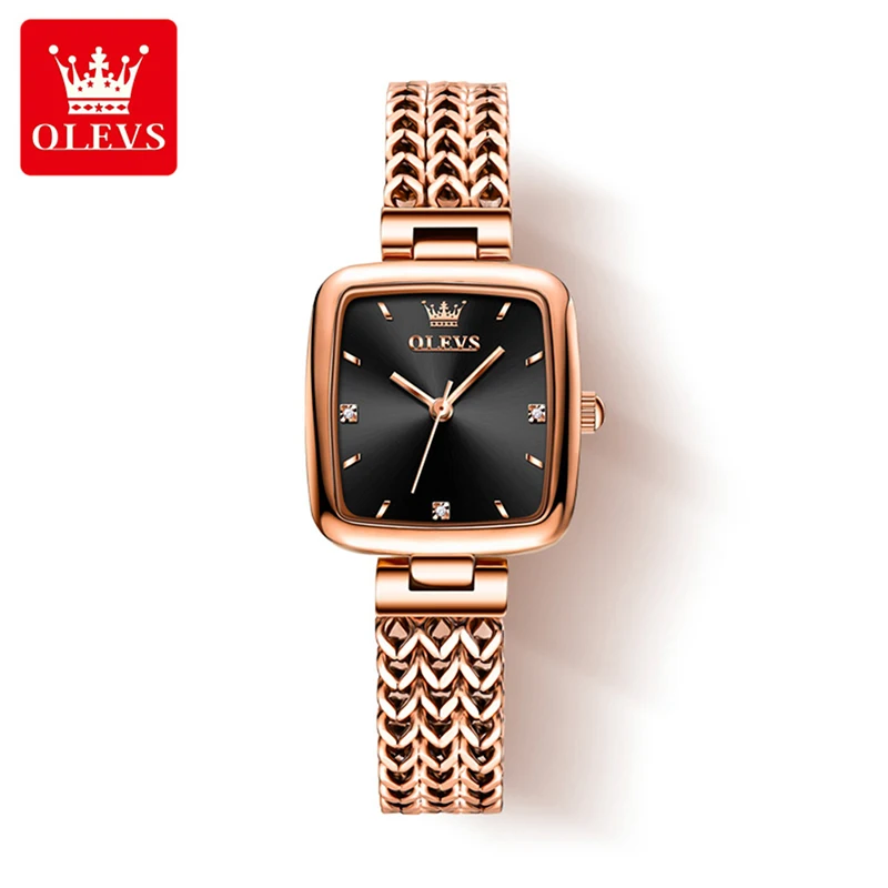 OLEVS 2023 New Casual Quartz Women Watch Fashion Rose Gold Strap Square Dial Design High Quality Women Watch 30M Waterproof 9951