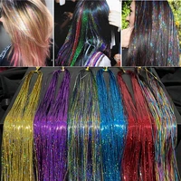 shiny sparkle hair tinsel 120pcslot 90cm thin colorful rainbow silk hair extensions dazzles women hippie for braiding headdress