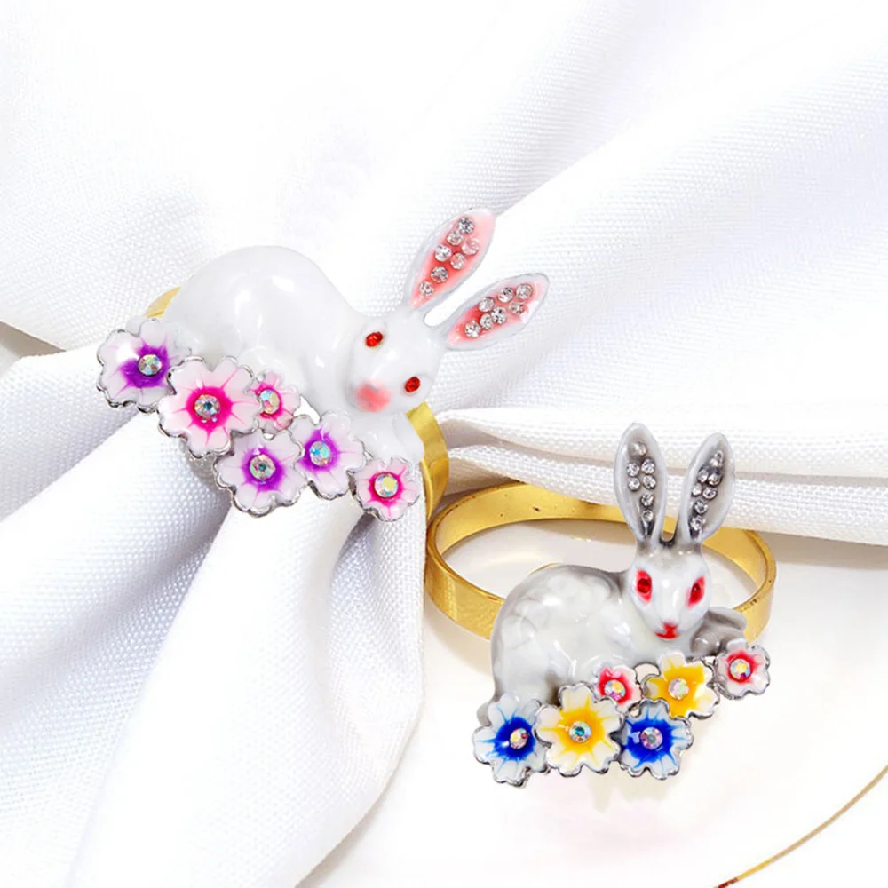 

Easter Rabbit Napkin Rings Bunny Ear Napkin Buckle Rabbit Metal Napkin Holders for Happy Easter Day Party Home Tableware Decor