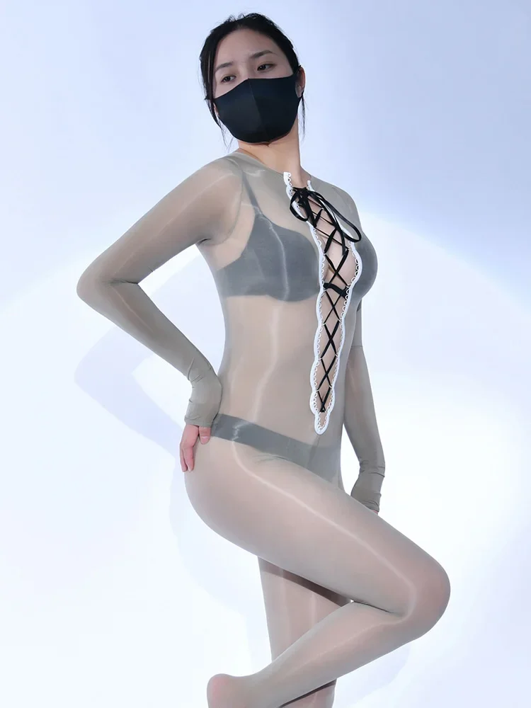 Сексуальное ажурное боди 8D 912 масляный блестящий купальник бандажный комбинезон