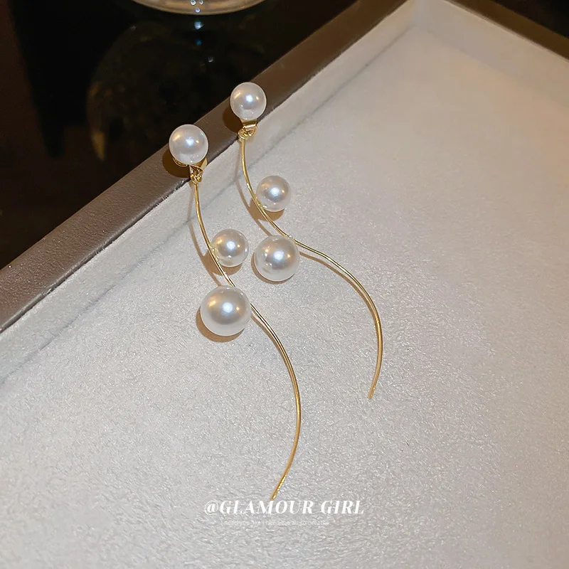 

Minar Charming Imitation Pearl Long Tassel Earring for Women Gold Color Copper Irregular Geometrical Drop Earrings Daily Jewelry
